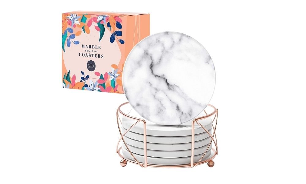 BlyssDecor Marble Coasters with holder water resistant