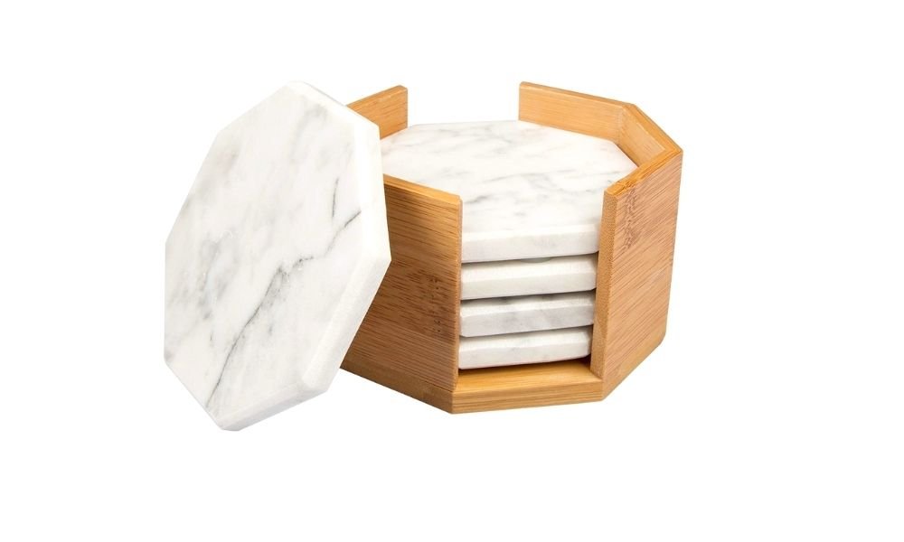 marble coaster with holder white